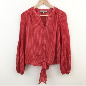 Pleione | Tie Front Long Sleeve Blouse